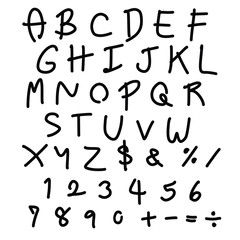 Black hand drawn letters and numbers