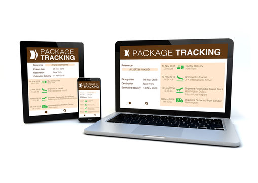 Devices mockup with package tracking responsive web