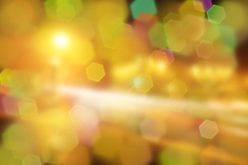 colorful background of night lights with hexagonal bokeh effects 