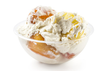 Delicious peppers in sour creme, Serbian mild spicy dish paprika u pavlaci, in bowl on white background