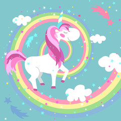 Unicorn vector illustration. Colored rainbow