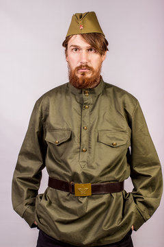Man dressed in historical soviet  uniform