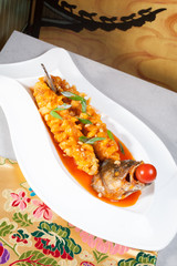 whole fish, baked, dish, Chinese food, the atmosphere, gold, breading