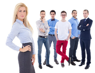 Obraz premium leadership concept - young beautiful business woman boss and her