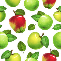 Seamless pattern with apple collection on white isolated background. Great for textile, fabric or wrapping paper. In watercolor style.