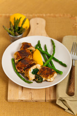 Spinach Stuffed Chicken. Selective focus.