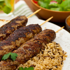 Grilled Ground Lamb Kebabs. Selective focus.