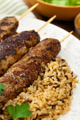 Grilled Ground Lamb Kebabs. Selective focus.