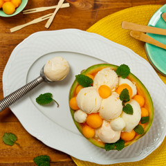 Cantaloupe Melon Ice Cream. Selective focus.