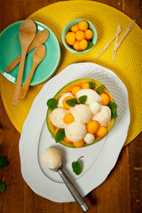 Cantaloupe Melon Ice Cream. Selective focus.