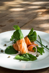 Smoked salmon on the plate