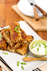 Russian Fried Stuffed Pancakes. Selective focus.