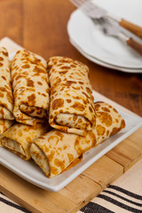 Blintzes or Russian Pancakes with Meat. Selective focus.