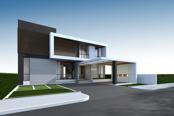 3D rendering of house exterior with clipping path.