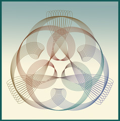 Abstract geometric line art pattern in green, blue and brown for signet, icon, logo, tiled texture