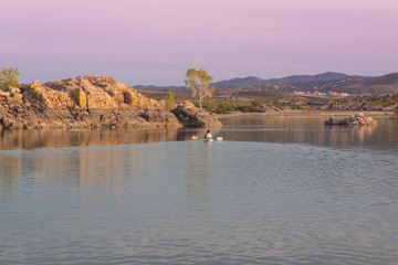 Kayaker on Scenic Willow Lake Prescott Arizona at Sunset