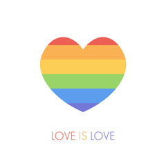 LGBT community rainbow heart symbol. Love is love heart logo.