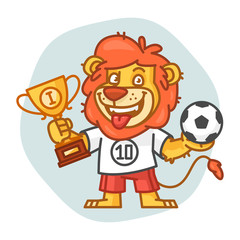 Lion Holds Soccer Ball and Cup