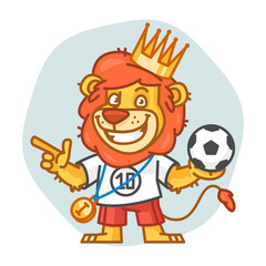 Lion Holds Soccer Ball and Points