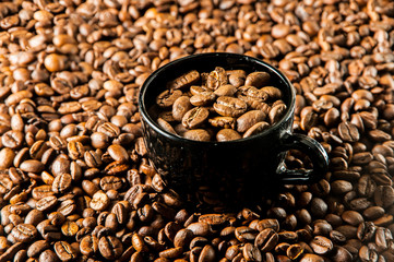 Roasted coffee in cup.