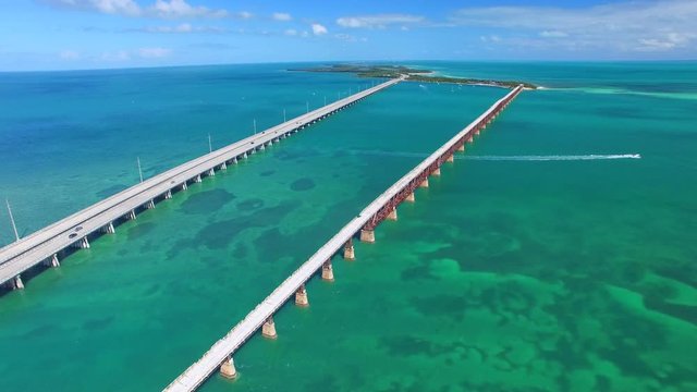 Bahia Honda old and new bridge in Florida Keys, aerial view