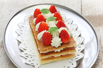 homemade strawberry mille feuille, Napoleon pie, french pastry