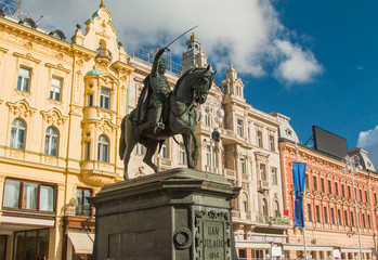 Statue of Ban Jelacic on Jelacic Square in center of Zagreb, from 19 century