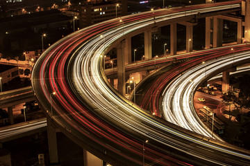 Long exposure of vehicles moving on elevated road