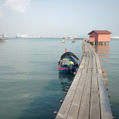 red house on a pier