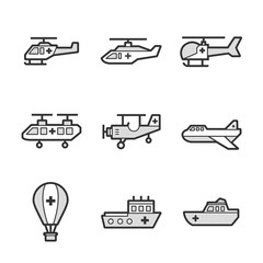 Medical Ambulance aircraft and ship set icons