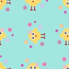 Cute Easter Chick, Seamless Vector Pattern
