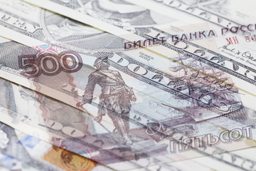 Fototapeta na wymiar Russische Rubel und Dollar Scheine