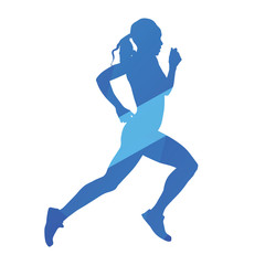 Fototapeta na wymiar Running woman, run, jog, abstract blue vector silhouette