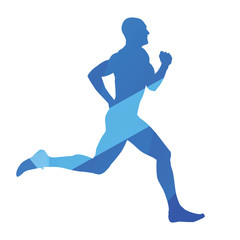 Fototapeta na wymiar Running man, run, jog, abstract blue vector silhouette
