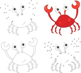 Funny cartoon red crab. Coloring book and dot to dot game for ki