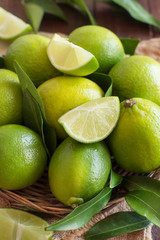 Fresh limes with leaves