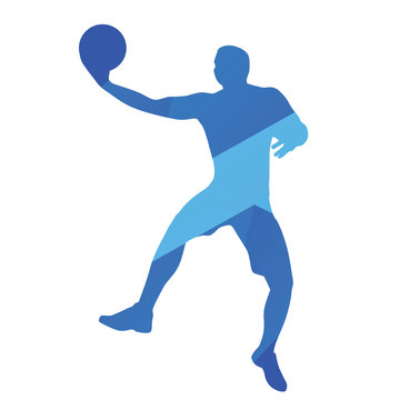 Jumping basketball player, abstract blue vector silhouette