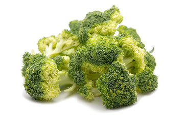 Sliced broccoli isolated on white background.