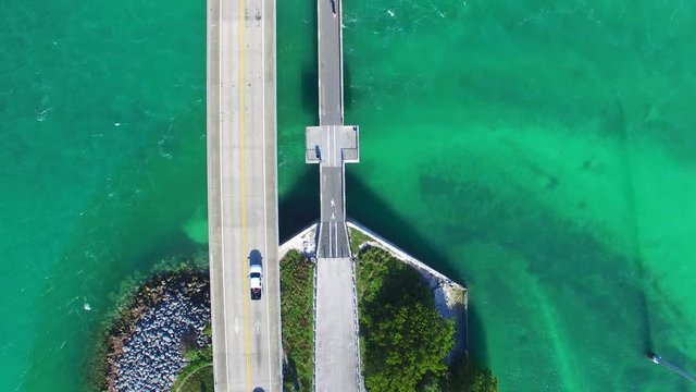Bridge of Keys Islands on a beautiful day, overhead view