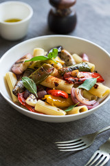 Rigatoni with roasted varieties of vegetables
