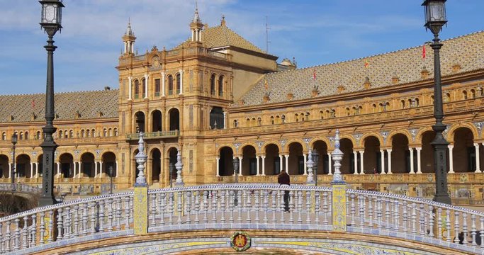 seville sunny view on plaza de espana 4k spain
