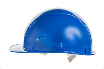 Blue construction helmet shot isolated on white