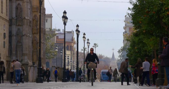 seville day light walking street 4k spain
