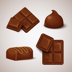 Vector set of chocolate bars and candies.