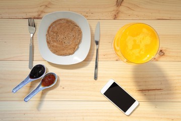 Breakfast with fresh orange juice