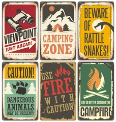 Set of retro outdoor camp signs and poster templates