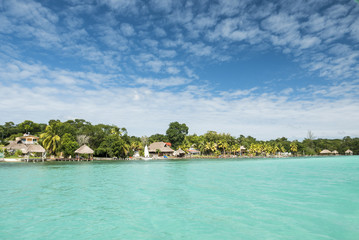 Fototapeta premium Beautiful view of caribbean lagoon Bacalar. Seven Color water
