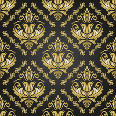 Oriental vector classic black and golden ornament. Seamless abstract background with repeating elements