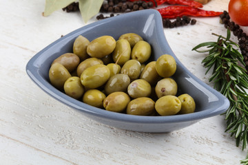 Green olives in the bowl