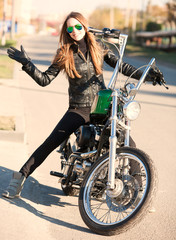 Tanya. motorcycle, black jacket, full height!